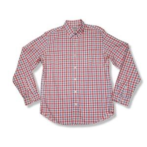 J Crew Men's Long Sleeve Shirt Medium Lightweight Red white Blue Plaid casual